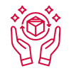 Rotes Icon mit Händen und Paket